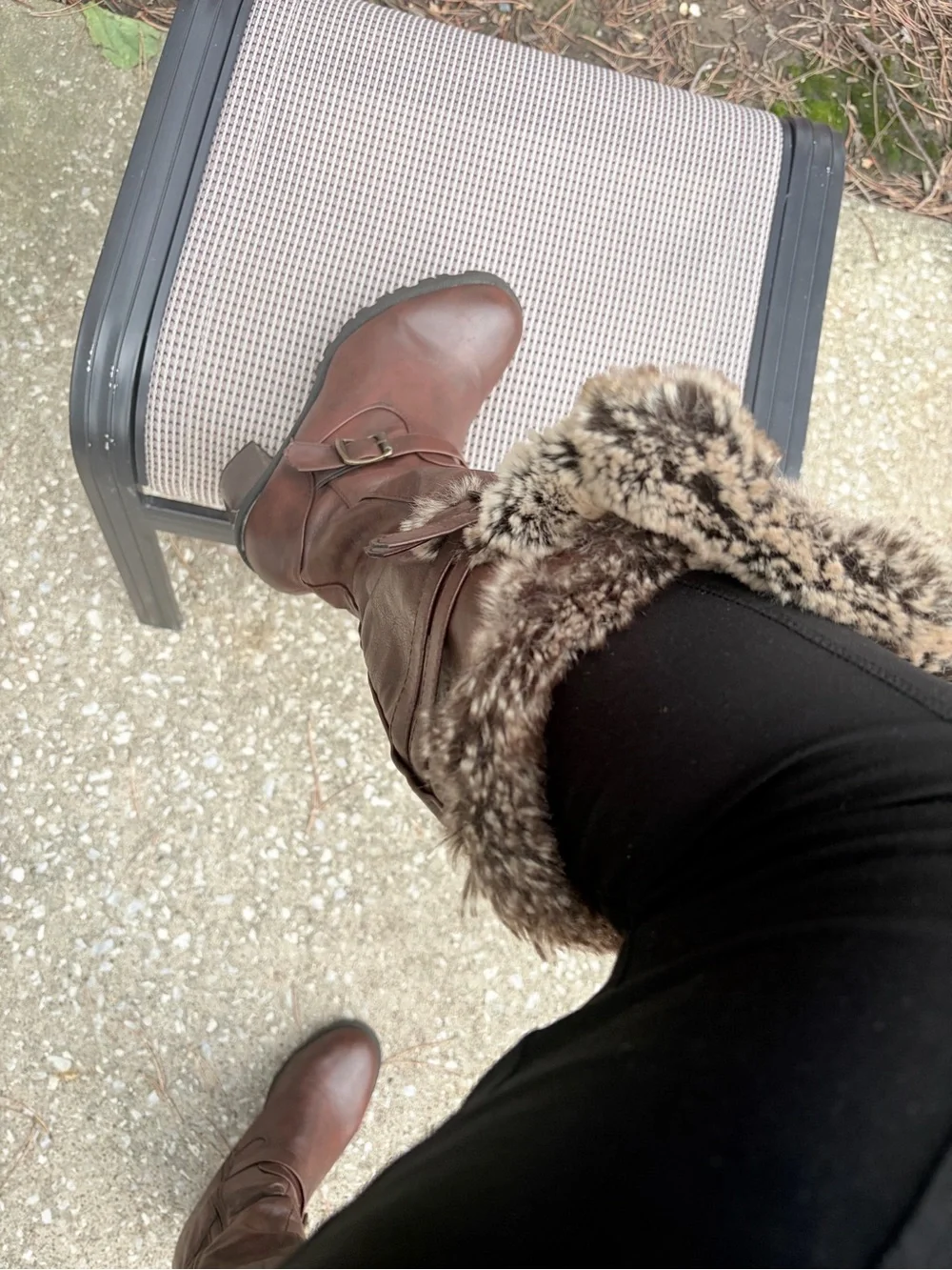 Women's Brown Faux-Fur Trim Riding Boots